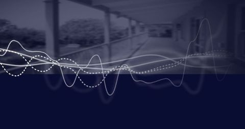 Abstract waveforms over modern architectural balcony