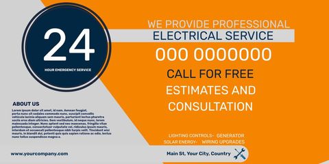 Bold Electrical Service Banner with Emergency Contact Details - Download Free Stock Templates Pikwizard.com