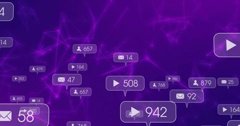 Digital Connectivity with Social Media Icons and Counters on Purple Background