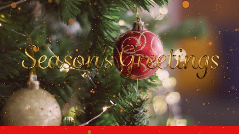 Season's Greetings Text on Decorated Christmas Tree