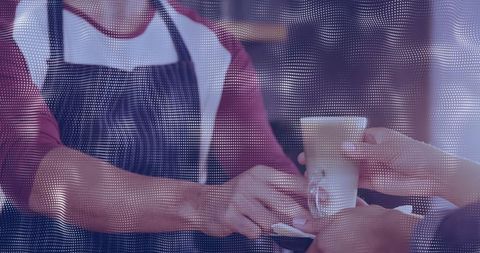 Barista Preparing Coffee with Futuristic Digital Interface Overlay