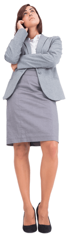 Pensive Hispanic Businesswoman Isolated on Transparent Background