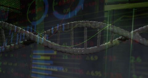 DNA Strand Overlaid on Digital Data Interface