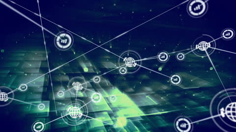 Futuristic Digital Grid with Network of Data Icons