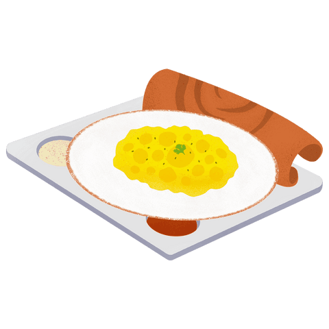 Transparent Tray with Scrambled Eggs and Sauce Bowls