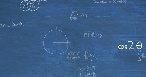 Mathematical Data Processing Animation on Blue Background
