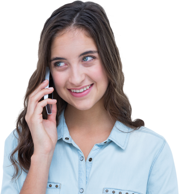 Transparent smiling young woman talking on smartphone - Download Free Stock Videos Pikwizard.com