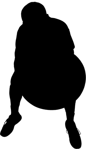 Transparent silhouette of man sitting on fitness ball