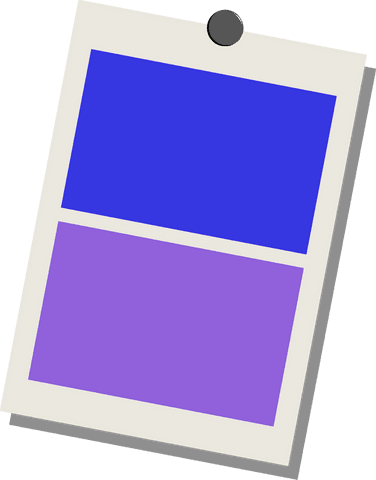 Transparent pinned sheet graphic with blue and lavender blocks