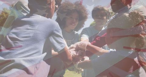 Diverse Volunteers Group United Overlapping US Flag