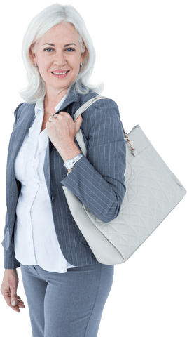 Confident businesswoman with purse transparent background