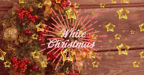 Festive Christmas Wreath with Golden Stars Overlay - Download Free Stock Images Pikwizard.com