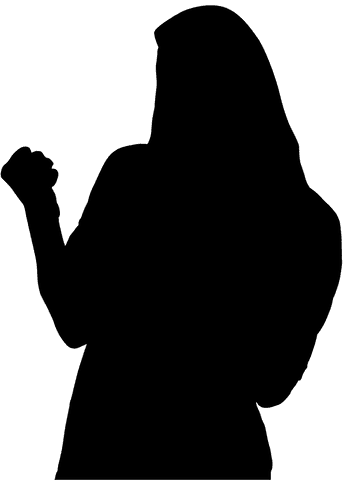 Transparent silhouette of joyful sportswoman celebrating success