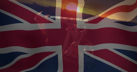 Union Jack Over Oil Pump Jack During Scenic Sunset - Download Free Stock Images Pikwizard.com