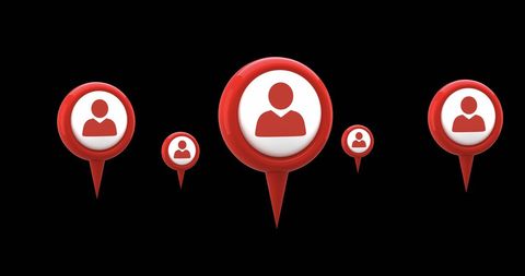 Digital map pins hovering with user profile icons