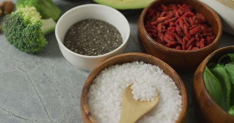 Assorted Plant-Based Ingredients on Grey Background - Download Free Stock Images Pikwizard.com
