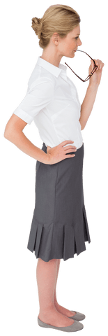 Transparent Thoughtful Caucasian Businesswoman Contemplating with Glasses