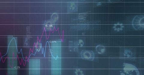 Abstract Financial Technology Dashboard with Dynamic Charts