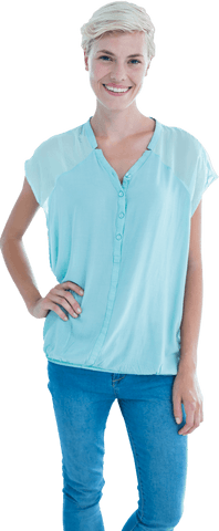 smiling caucasian woman in blue blouse with transparent background - Download Free Stock Videos Pikwizard.com
