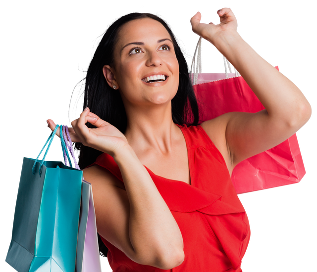 Joyful Woman Holding Shopping Bags isolated on Transparent Background - Download Free Stock Videos Pikwizard.com