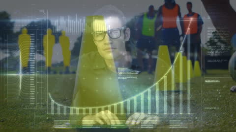 Futuristic Data Interface Overlay on Soccer Field with Programmer