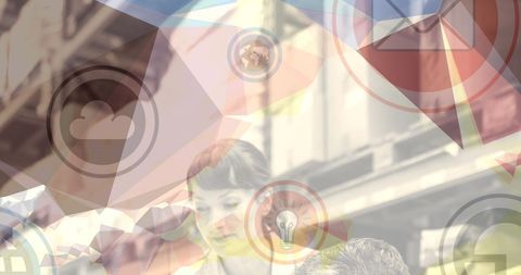 Warehouse Supervising Intertwined with Digital Technology Icons