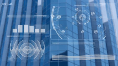 Digital Network Interfaces Overlaid on Glass Office Building