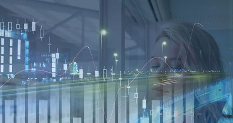 Businesswoman analyzing financial data and market trends