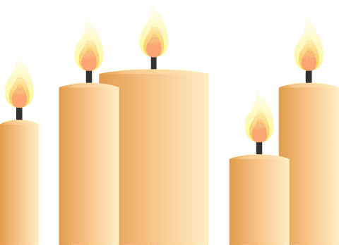 Pillar candles with dancing flames on transparent backdrop