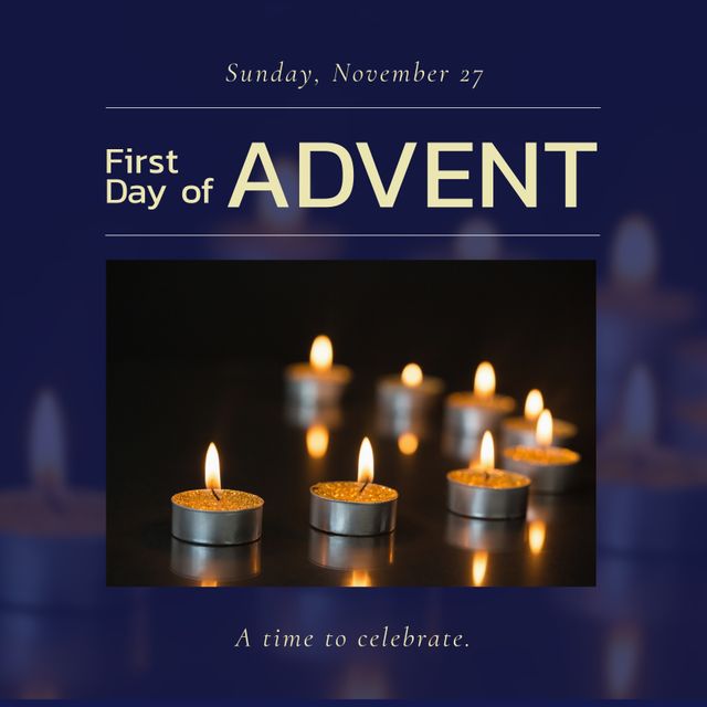 First Day of Advent with Lit Candles and Golden Background - Download Free Stock Templates Pikwizard.com