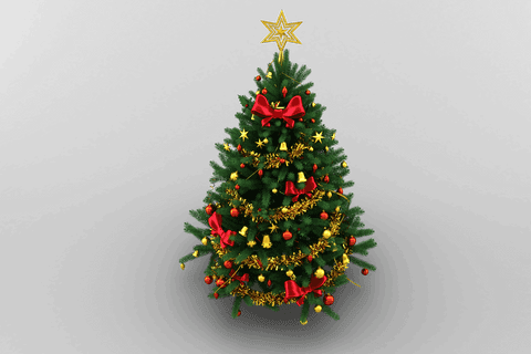 Transparent decorated christmas tree with star topper