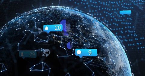 Global Connectivity with Network Mesh and Social Media Icons