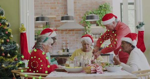 Senior Friends Enjoying Festive Holiday Meal at Home