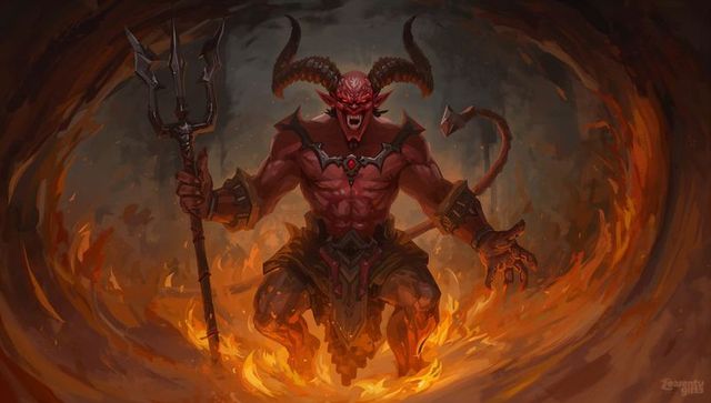 Infernal Demon Emerging from Fiery Abyss Holding Trident