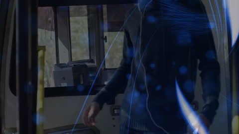 Futuristic Light Trails with Man Entering Bus