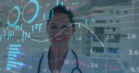 smiling doctor surrounded by digital data graphics - Download Free Stock Images Pikwizard.com