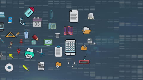 Animated Social Media and Business Icons on Digital Interface