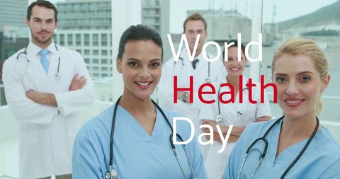 Smiling Diverse Medical Team Celebrating World Health Day