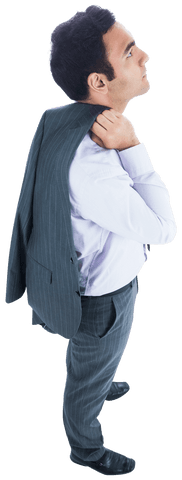 Thoughtful Businessman Holding Suit Jacket Transparent Background