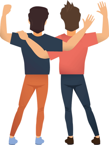 Male Friends Embracing on Transparent Background