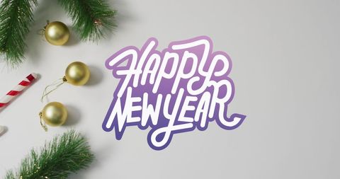 Happy new year calligraphy with festive decorations