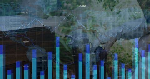 Business handshake with data overlay in outdoor meeting