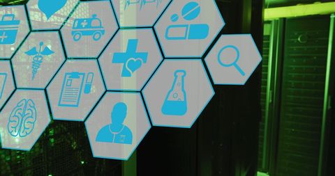 Medical icons and data processing over computer servers