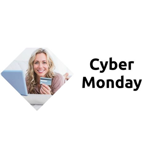 cyber monday happy shopper holding credit card - Download Free Stock Templates Pikwizard.com