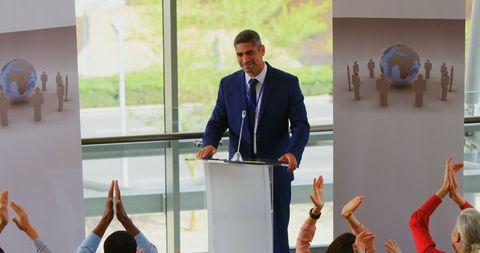 Confident Speaker Addressing Seminar Audience