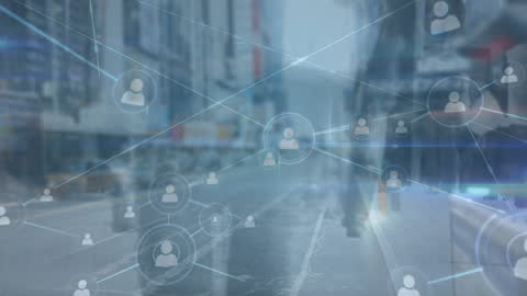 Futuristic Global Networking on Busy Urban Street