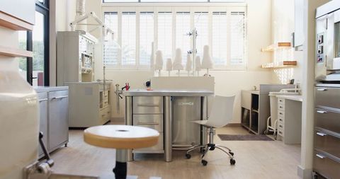 Modern prosthetic lab with natural light and advanced equipment