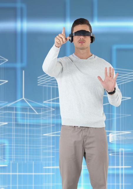 Digital composition of a man using virtual reality headset