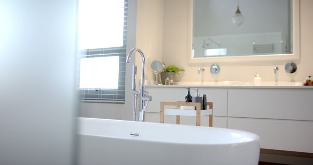 Modern Bathroom with Bathtub and Minimalist Decor - Download Free Stock Images Pikwizard.com