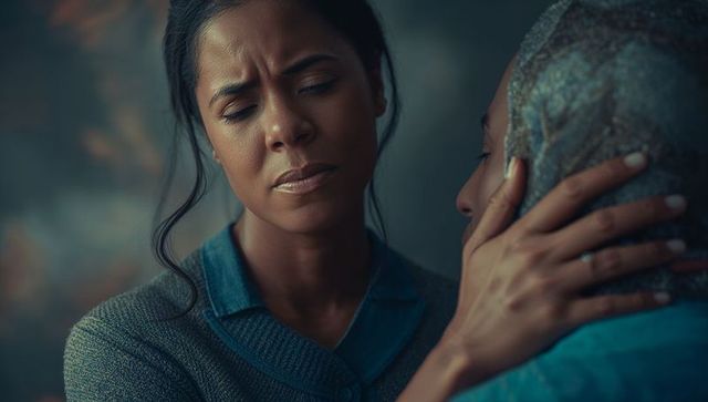 Woman showing empathy embracing friend tenderly